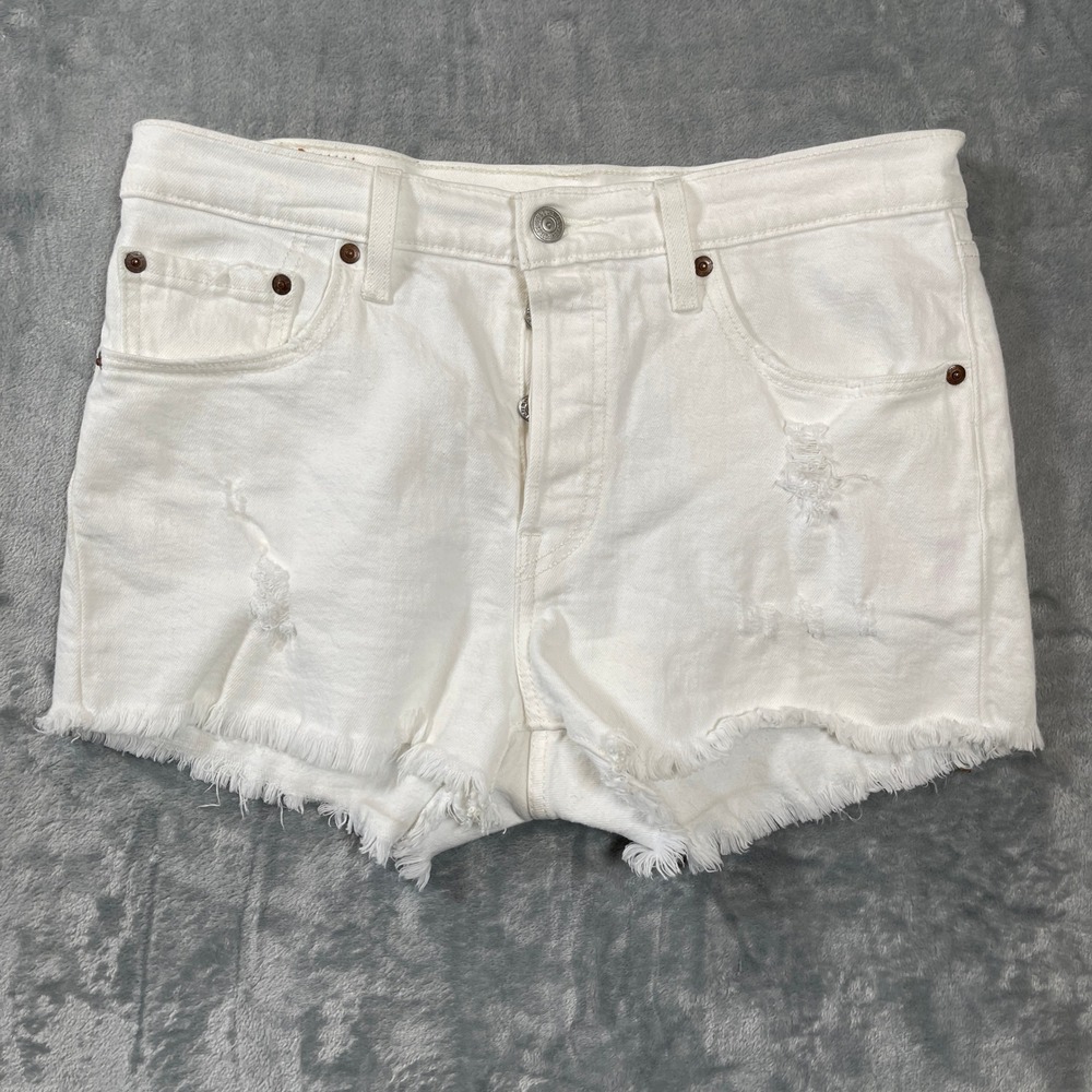 Levis 501 Shorts Size‎ 28 Original White Cut Off Denim High Rise Button Fly
